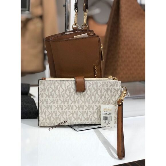 BUNDLE MICHAEL KORS Jet Set Travel Large Chain Shoulder Tote Cell wallet Vanilla - Picture 10 of 12